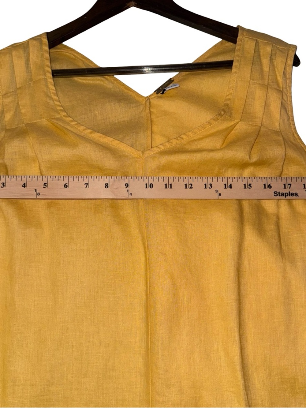 Magaschoni M Yellow Linen Shift Dress Sleeveless V Neck Midi A Line Luxury - Picture 9 of 10